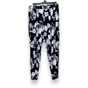 Express Black Floral Pull On Jogger Pants Pockets Size Medium